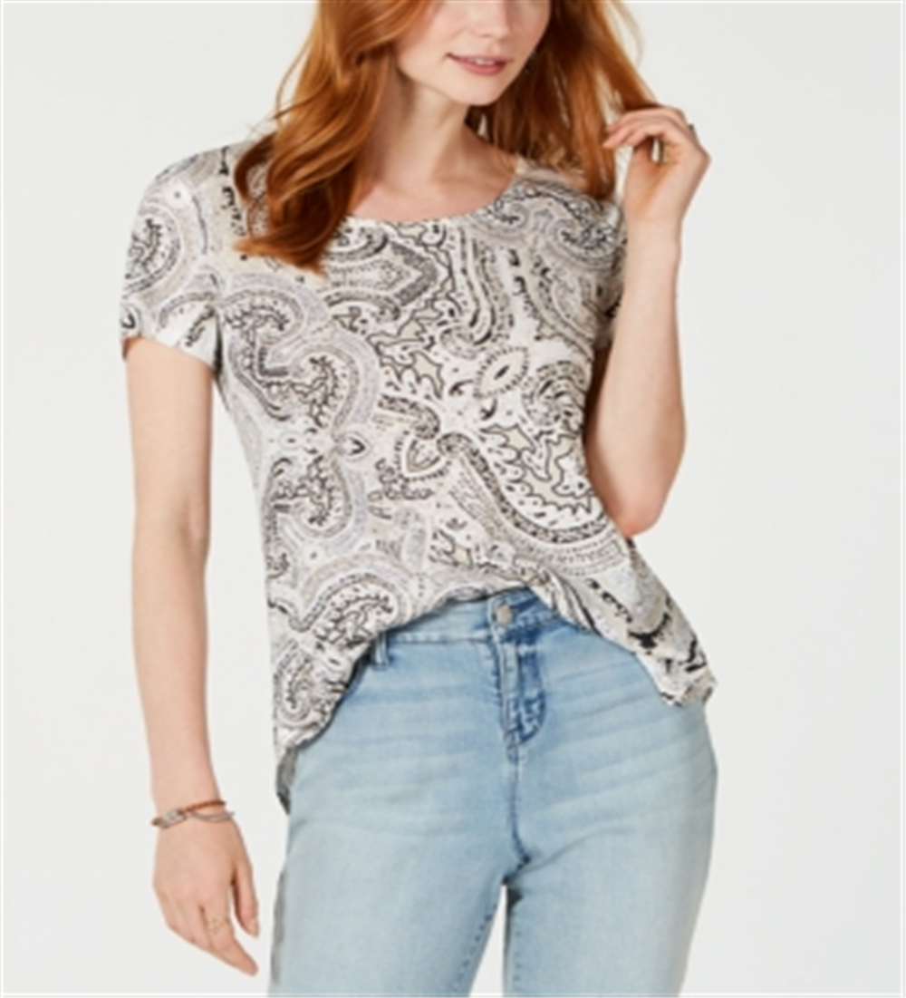 Style & Co Women's Printed T-Shirt White Combo Size Petite