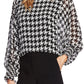 Vince Camuto Women's Batwing Houndstooth Chiffon Overlay Blouse Black Size S