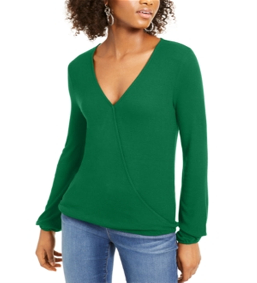 INC International Concepts Women's Knit Ribbed Top Green Size L