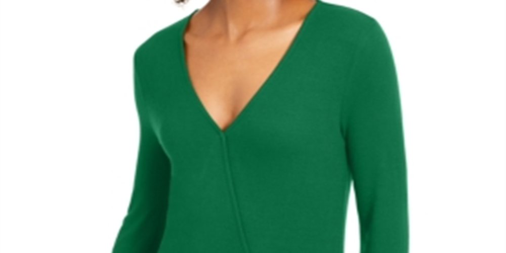 INC International Concepts Women's Knit Ribbed Top Green Size L