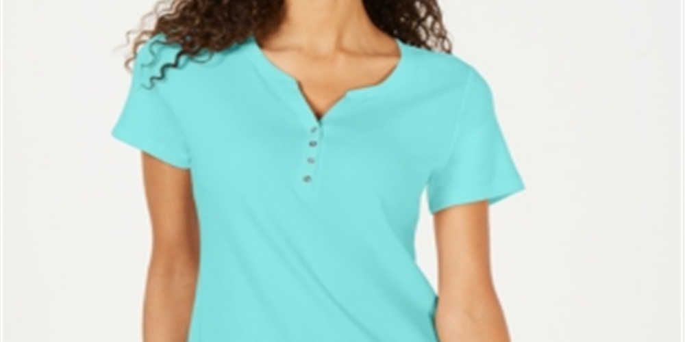 Karen Scott Women's Short Sleeve Henley Top Blue Size Small