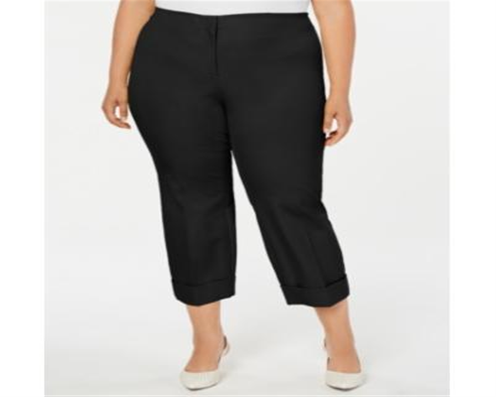 Alfani Women's Plus Comfort Waist Cuffed Ankle Pants Black Size 28W