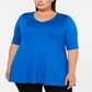 Alfani Women's Short Sleeve V Neck Tunic Top Blue Size 0X