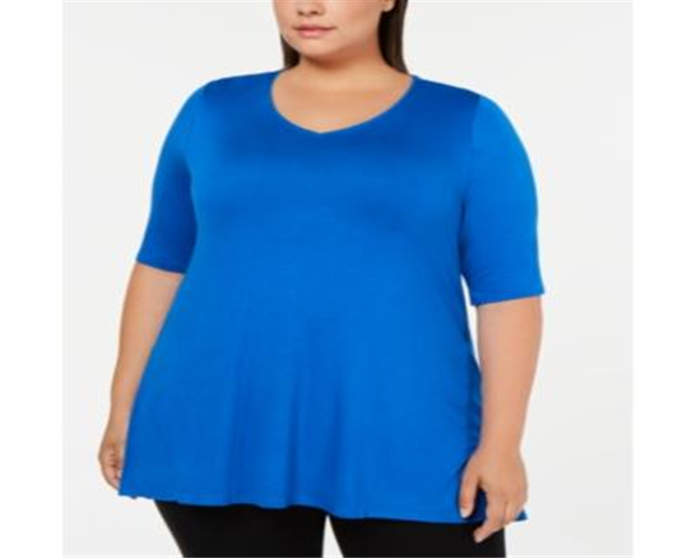 Alfani Women's Short Sleeve V Neck Tunic Top Blue Size 0X