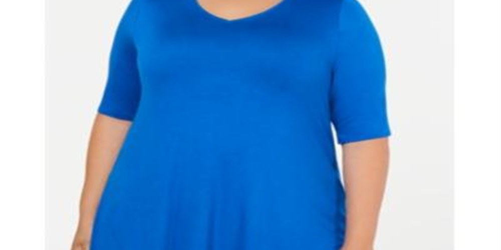 Alfani Women's Short Sleeve V Neck Tunic Top Blue Size 0X