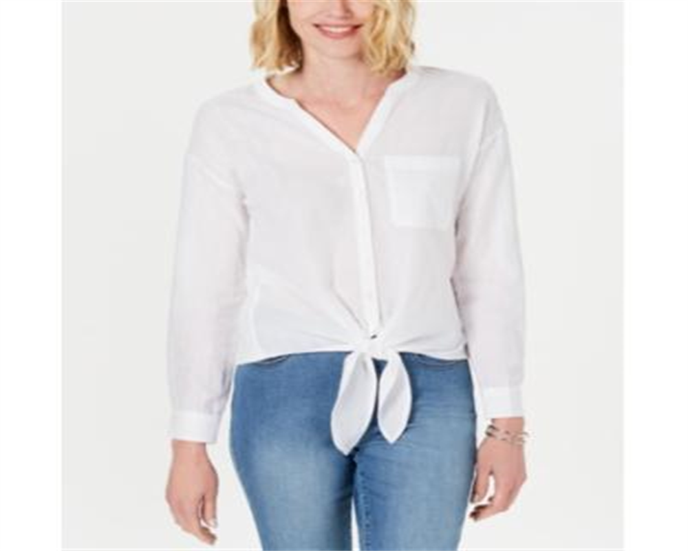 Charter Club Women's Long Sleeve V Neck Blouse Top White Size Medium