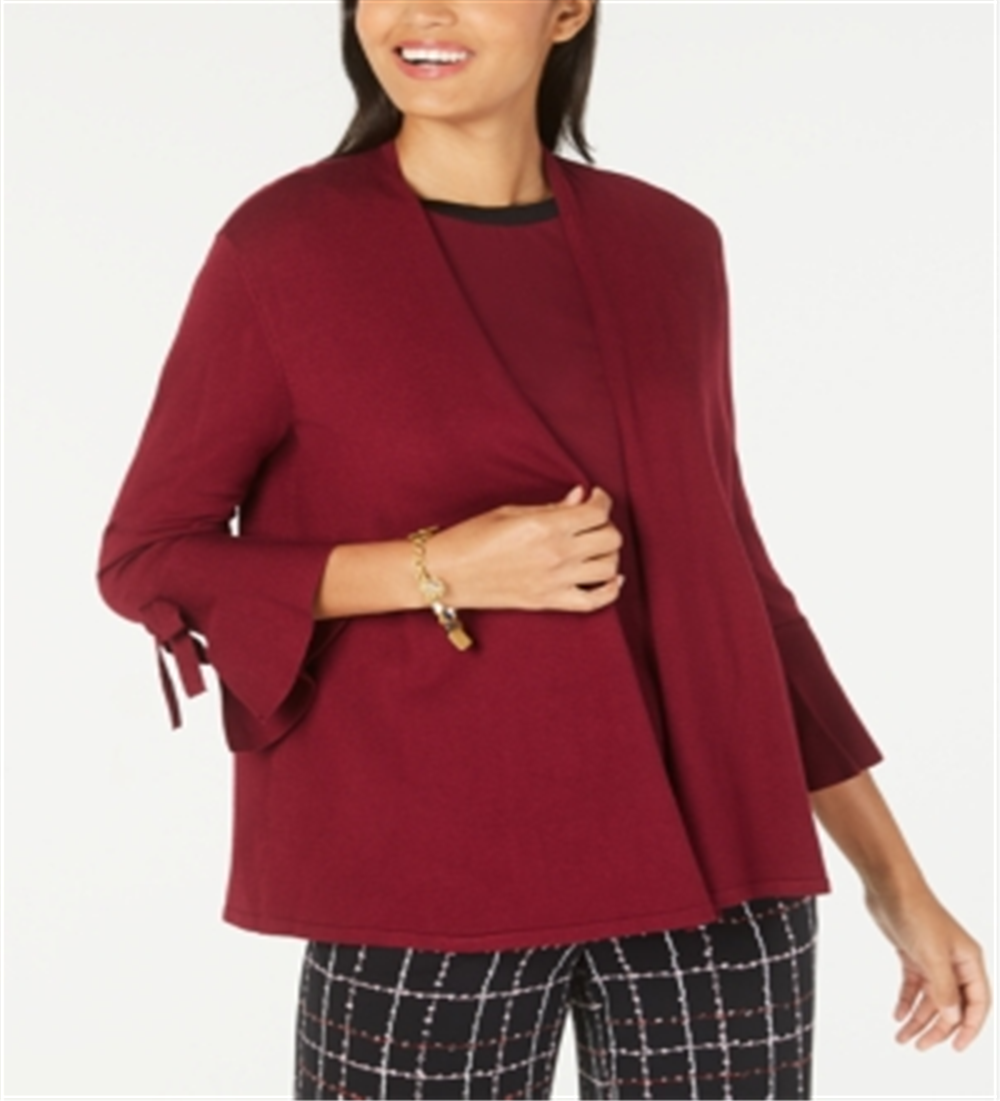 Alfani Women's Tie-Sleeve Cardigan Violet Red Size Petite L
