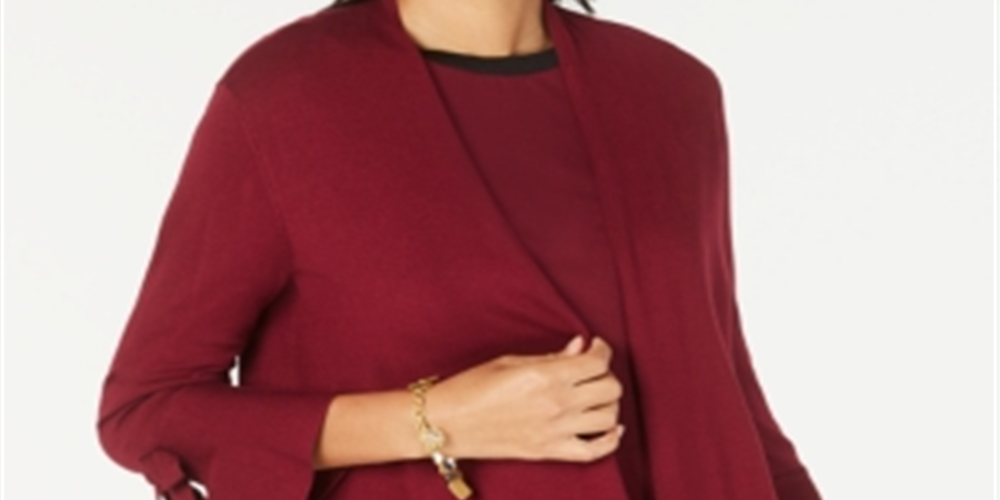 Alfani Women's Tie-Sleeve Cardigan Violet Red Size Petite L