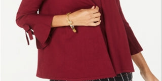 Alfani Women's Tie-Sleeve Cardigan Violet Red Size Petite L