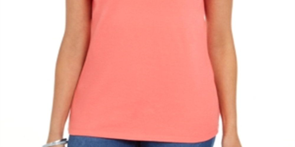 Karen Scott Women's Cotton Scalloped-Neck T-Shirt Orange Size Small
