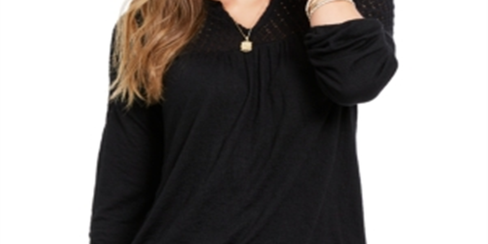 Style & Co Women's Crochet-Yoke Top Black Size XX-Large