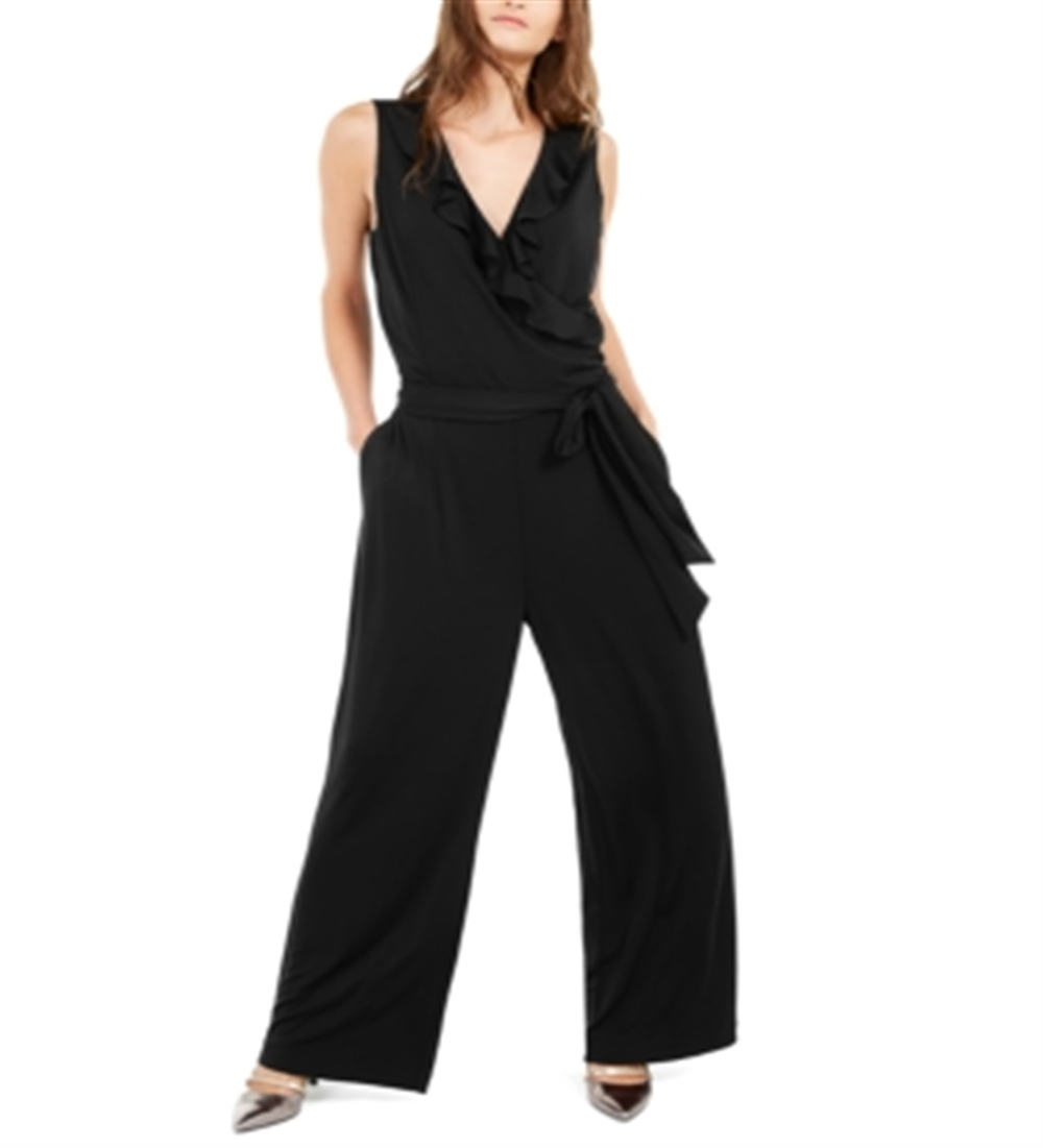 Alfani Women's Ruffled Jumpsuit Black Size Petite XL