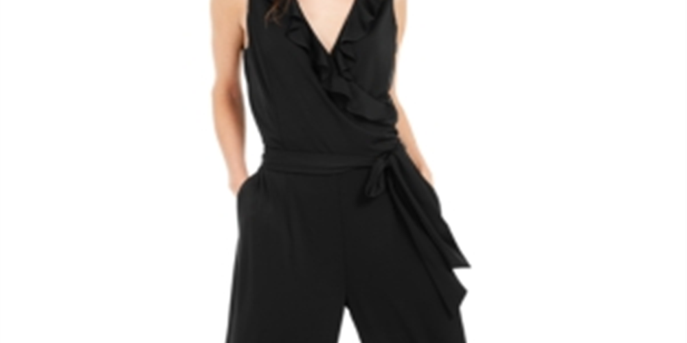 Alfani Women's Ruffled Jumpsuit Black Size Petite XL