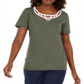Karen Scott Women's Cotton Lattice-Trim Top Green Size Small