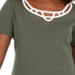 Karen Scott Women's Cotton Lattice-Trim Top Green Size Small