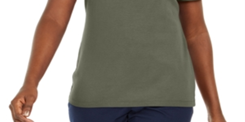 Karen Scott Women's Cotton Lattice-Trim Top Green Size Small