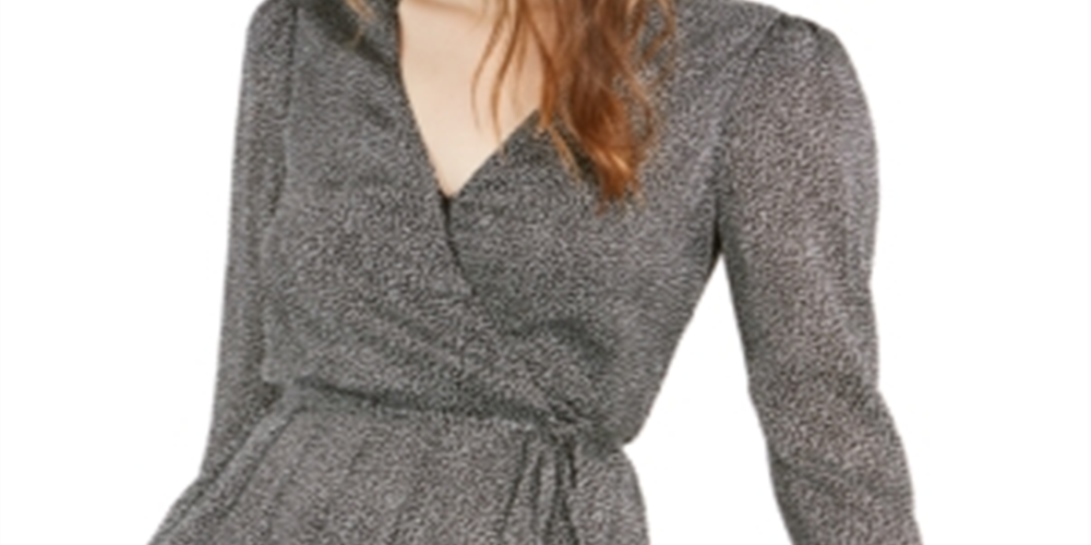 Leyden Women's Printed Pleated Wrap Top Black Size Large