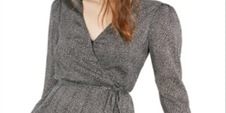 Leyden Women's Printed Pleated Wrap Top Black Size Large