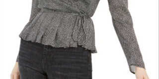 Leyden Women's Printed Pleated Wrap Top Black Size Large