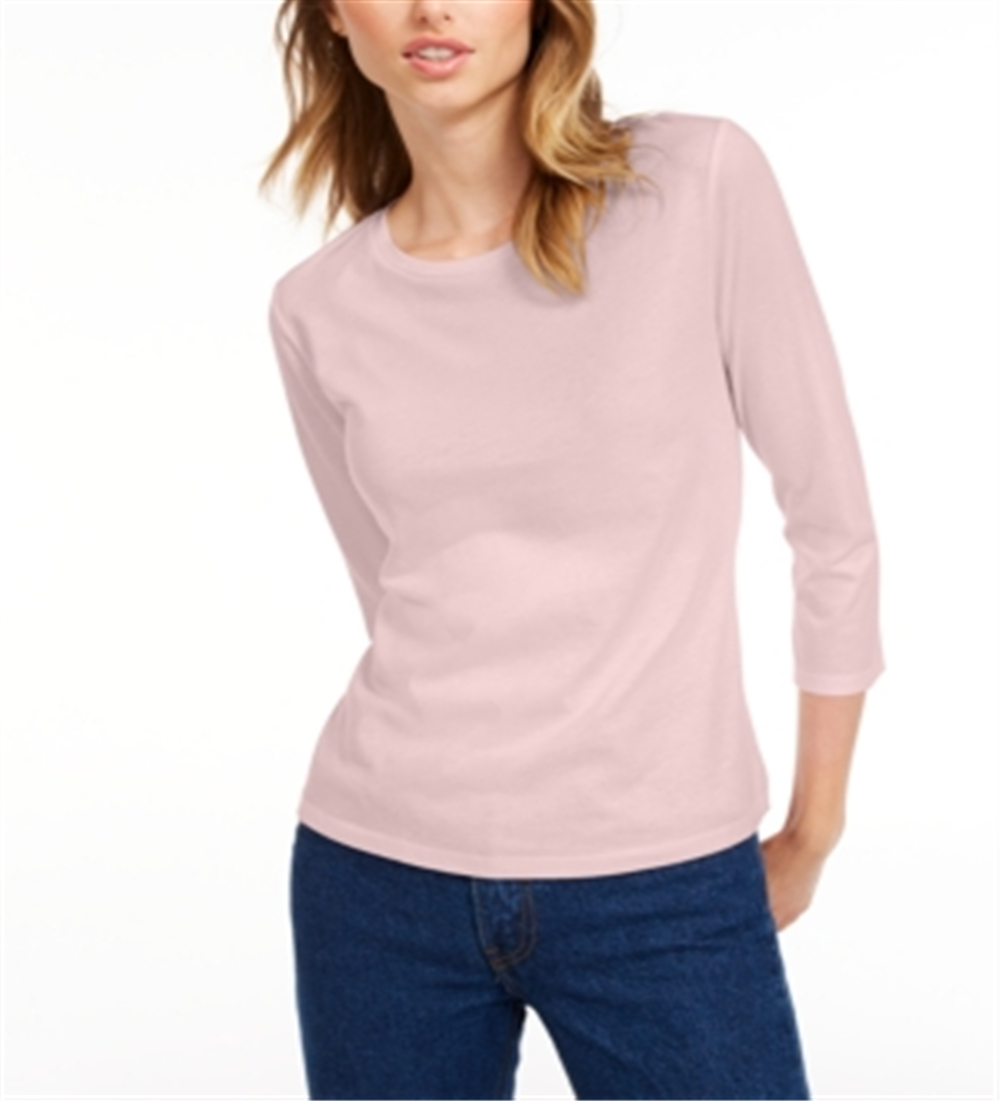 Maison Jules Women's 3/4-Sleeve Solid T-Shirt Pink Size Medium