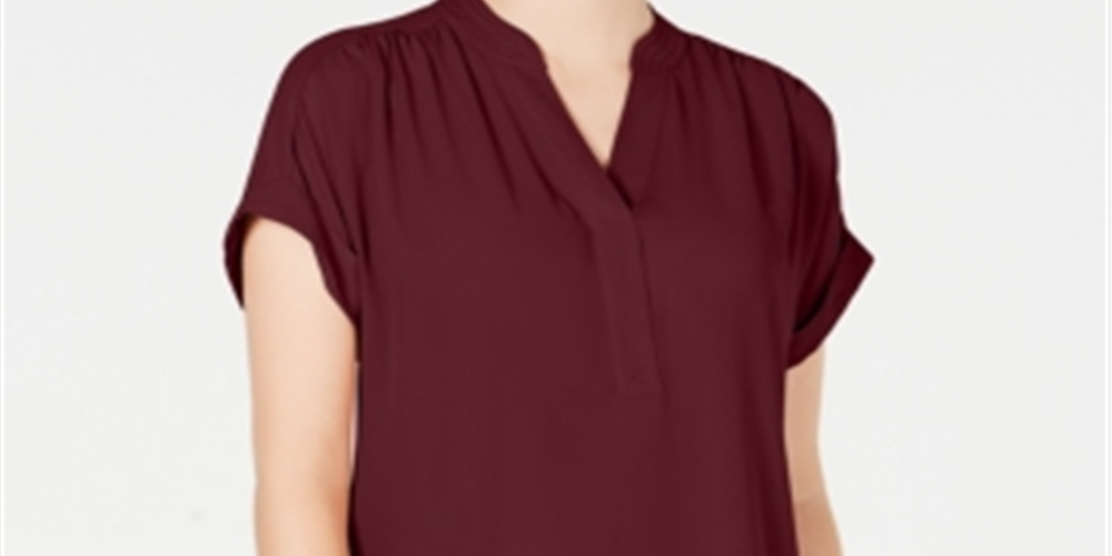 Charter Club Women's Petite Split-Neck Short-Sleeve Top Red Size Petite L