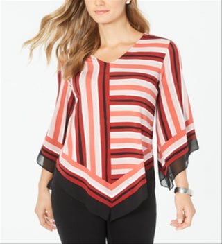 Alfani Women's Striped Poncho Top Red Size PSM