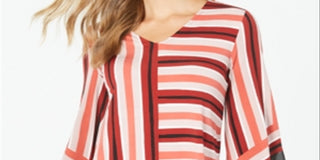 Alfani Women's Striped Poncho Top Red Size PSM