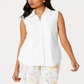 Charter Club Women's Cotton Pique Sleeveless Shirt White Size 8