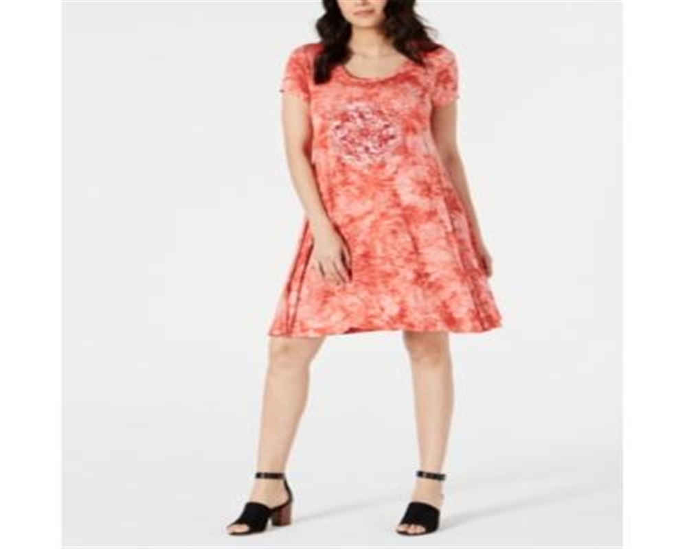 Style & Co Women's Graphic Tie-Dyed Dress Red Size X-Small