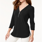 JM Collection Women's Zipper-Trim 3/4-Sleeve Top Green Size X-Large