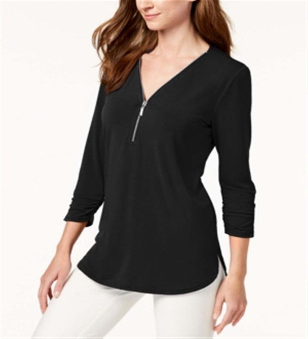 JM Collection Women's Zipper-Trim 3/4-Sleeve Top Green Size X-Large