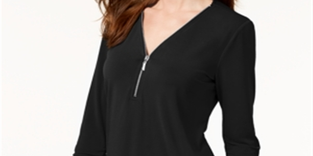 JM Collection Women's Zipper-Trim 3/4-Sleeve Top Green Size X-Large