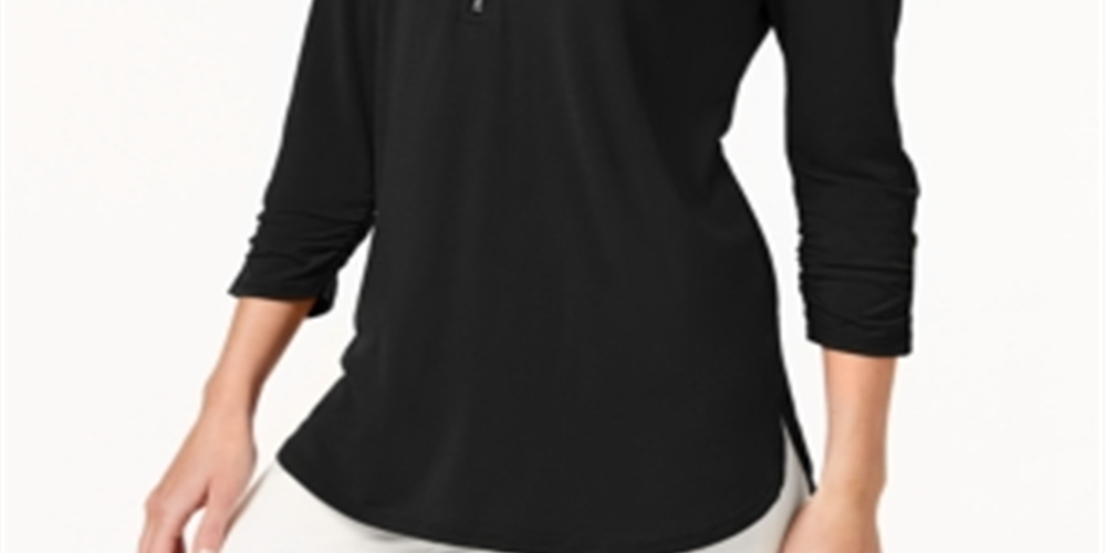 JM Collection Women's Zipper-Trim 3/4-Sleeve Top Green Size X-Large