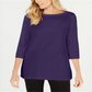 Karen Scott Women's 3/4 Sleeve Boat Neck Top Purple Size Small