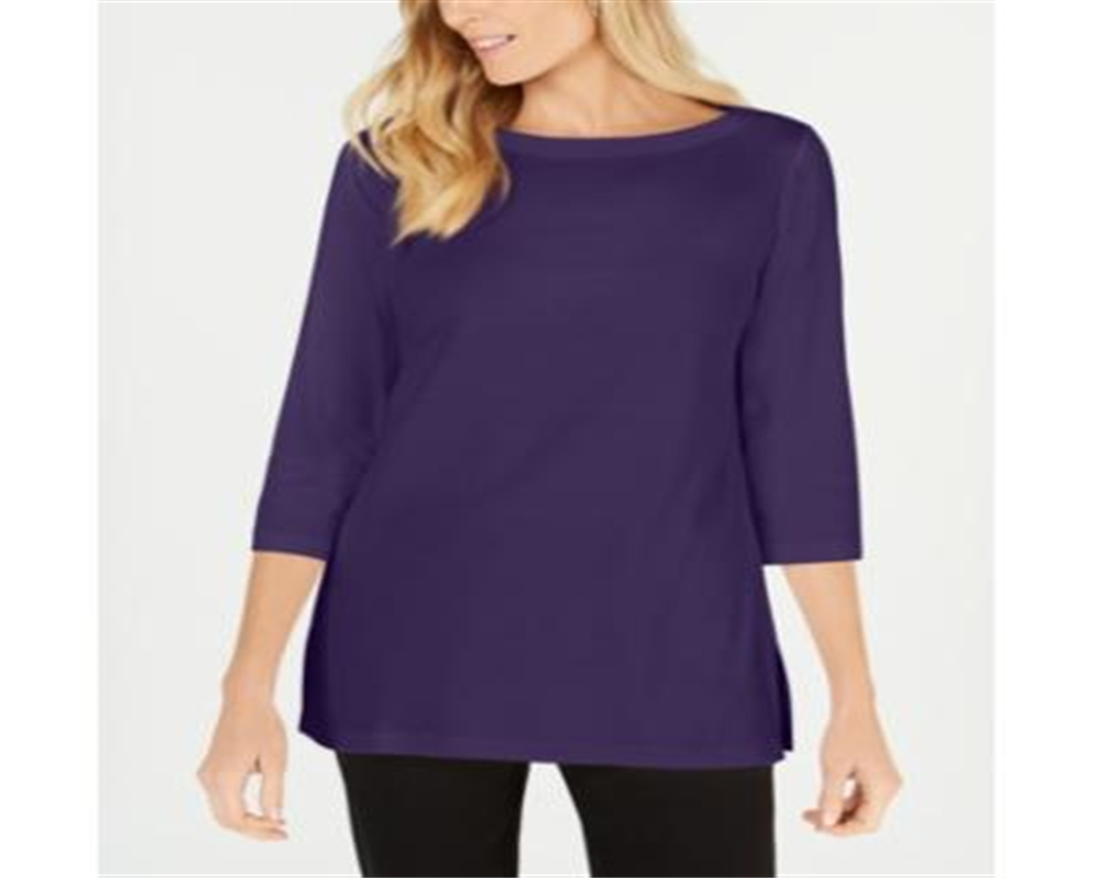 Karen Scott Women's 3/4 Sleeve Boat Neck Top Purple Size Small