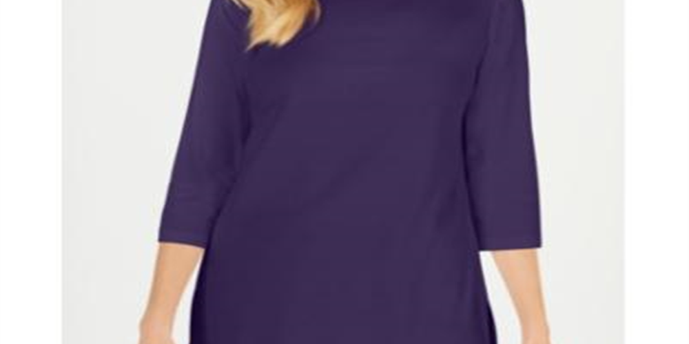 Karen Scott Women's 3/4 Sleeve Boat Neck Top Purple Size Small