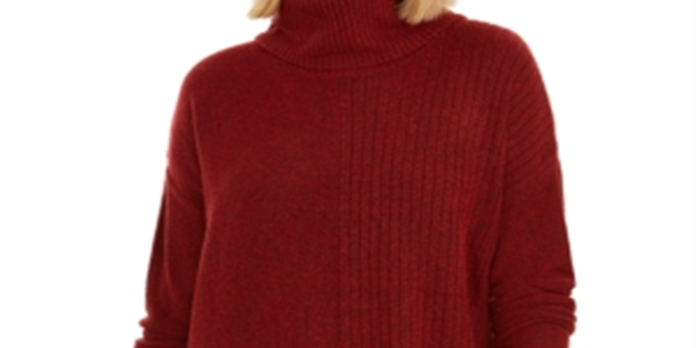 Style & Co Women's Mixed Stitch Ribbed Turtleneck Tunic Sweater Red Size Small