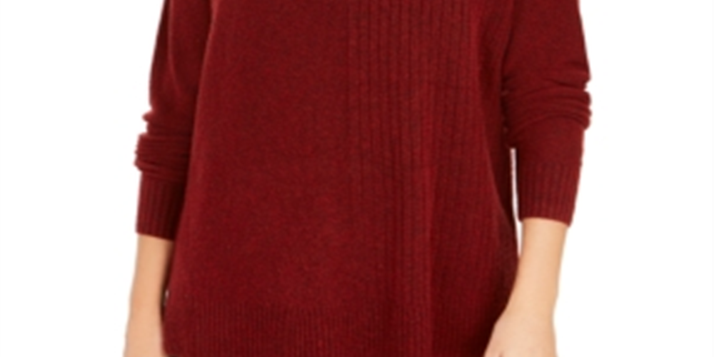 Style & Co Women's Mixed Stitch Ribbed Turtleneck Tunic Sweater Red Size Small