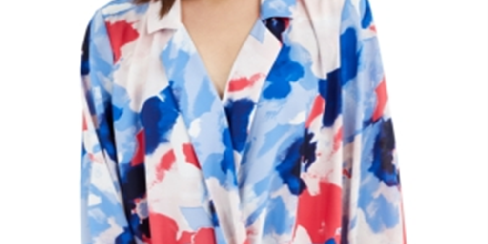 Alfani Women's Printed Surplice Top Blue Size Petite L