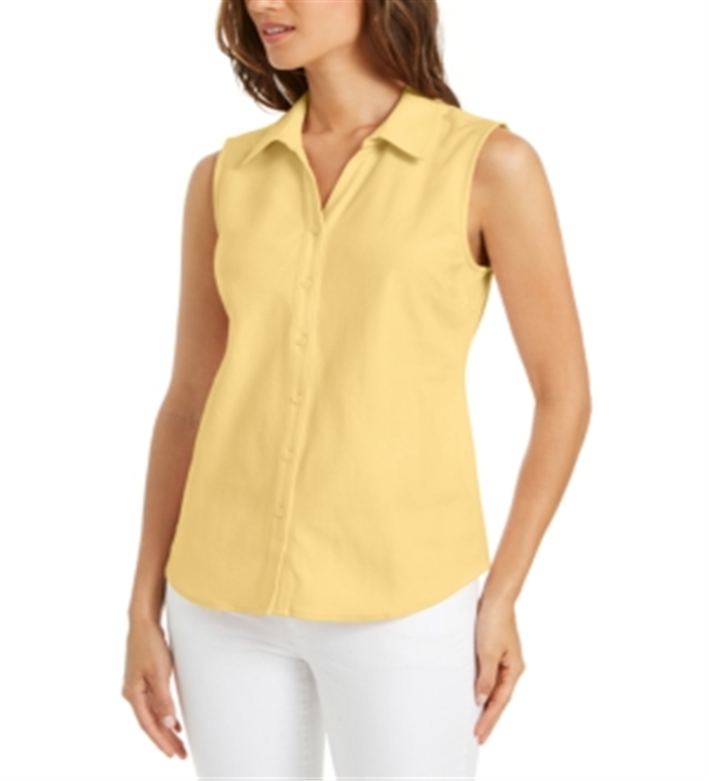 Charter Club Women's Cotton Pique Sleeveless Shirt Yellow Size 10