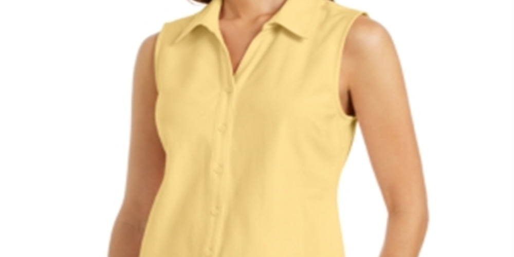 Charter Club Women's Cotton Pique Sleeveless Shirt Yellow Size 10