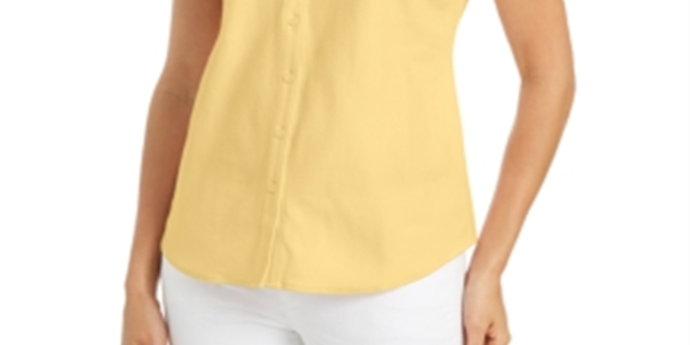 Charter Club Women's Cotton Pique Sleeveless Shirt Yellow Size 10