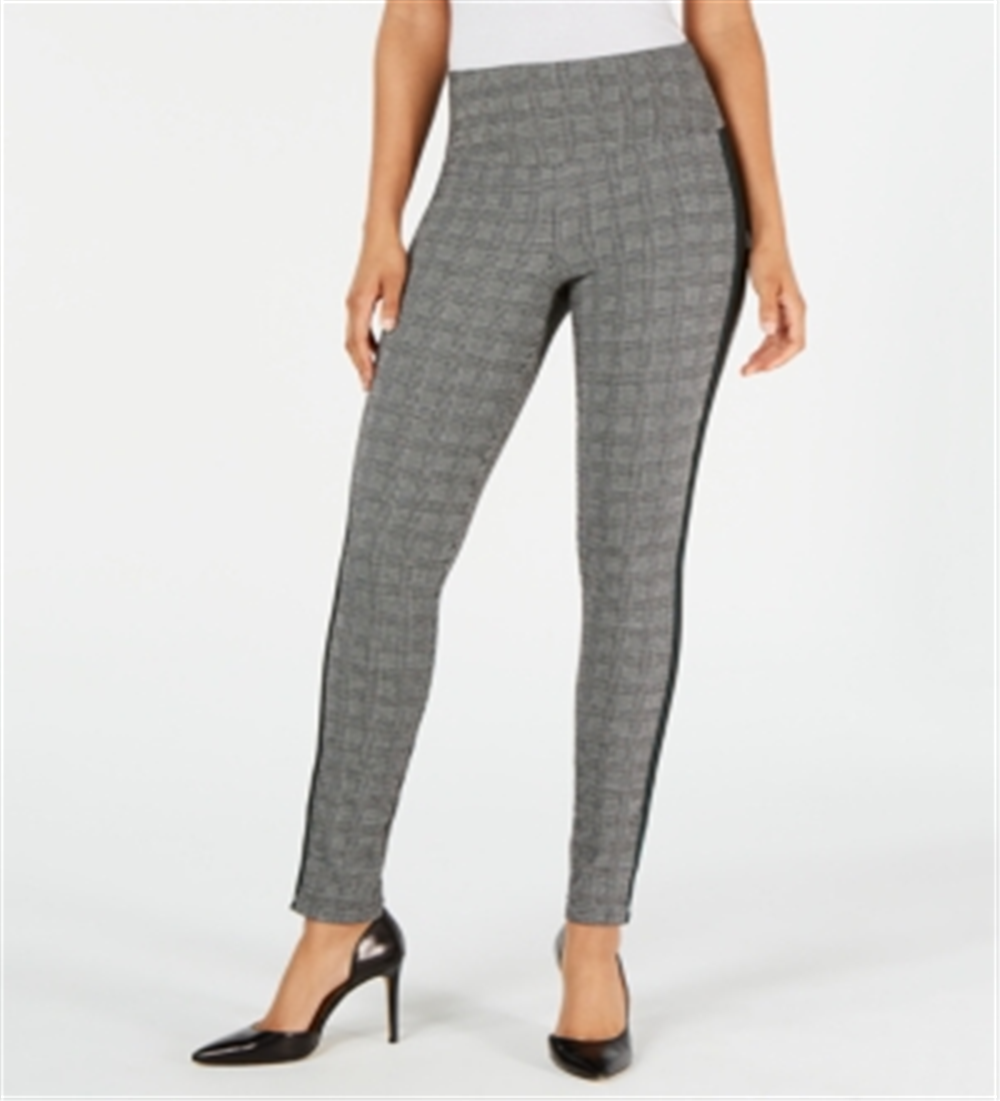 INC International Concepts Women's Glen Plaid Tummy Control High Rise Comfort Leggings Black Size Small