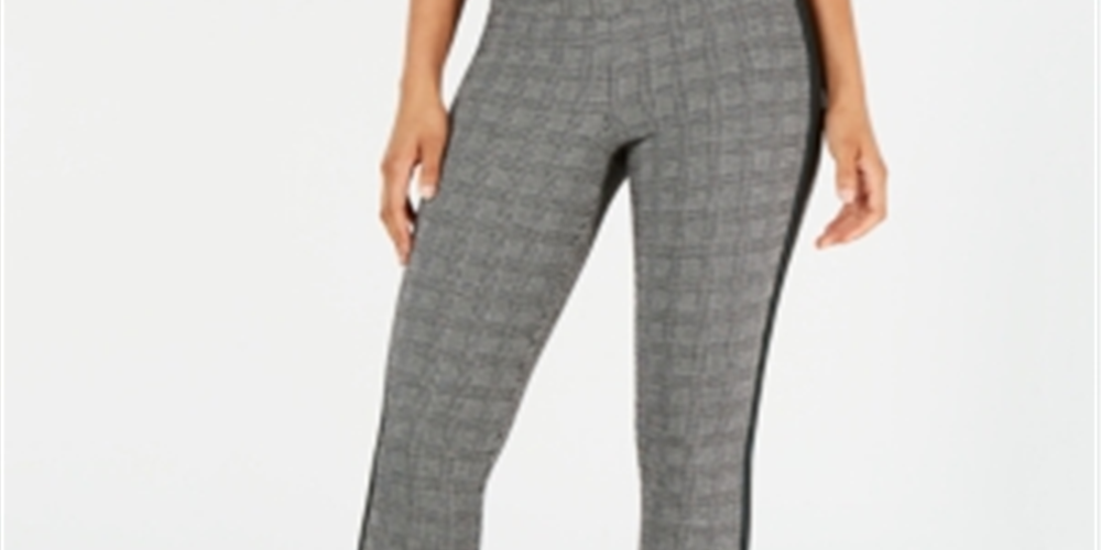 INC International Concepts Women's Glen Plaid Tummy Control High Rise Comfort Leggings Black Size Small