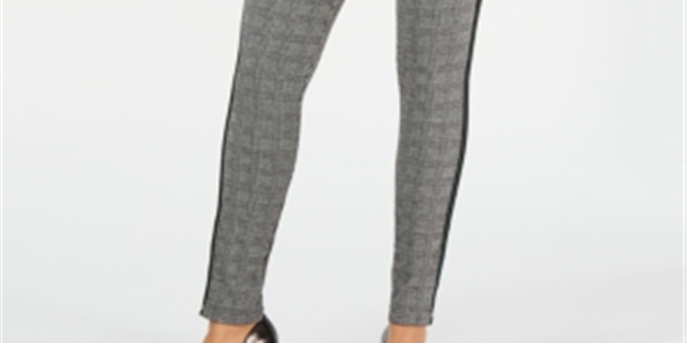 INC International Concepts Women's Glen Plaid Tummy Control High Rise Comfort Leggings Black Size Small