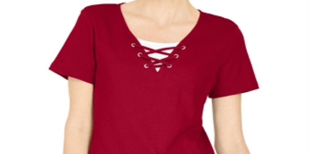 Karen Scott Women's Lace up Layered Look Top Red Size Small