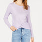 Planet Gold Junior's Twist Front Long Sleeve Top Purple Size XS