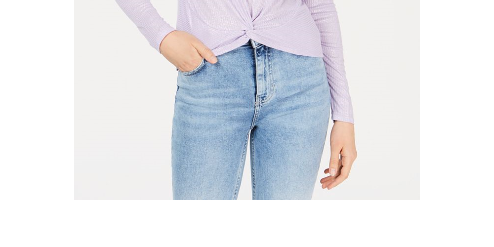 Planet Gold Junior's Twist Front Long Sleeve Top Purple Size XS