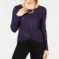 Planet Gold Junior's Twist Front Long Sleeve Top Purple Size XS