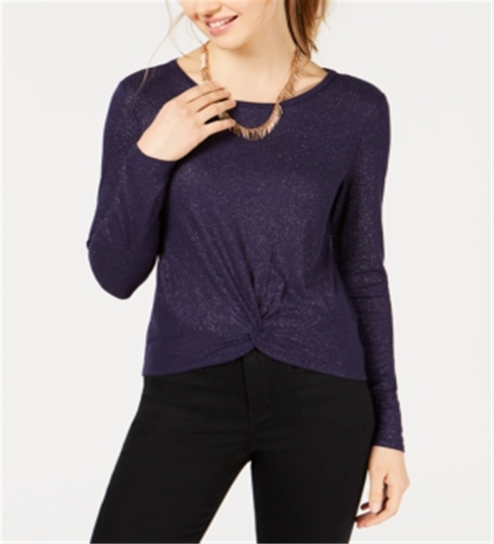 Planet Gold Junior's Twist Front Long Sleeve Top Purple Size XS